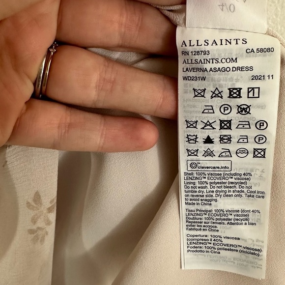 Allsaints Dress Womens 0 Pink Smocked Puff Sleeve Chiffon Floral - Picture 5 of 6